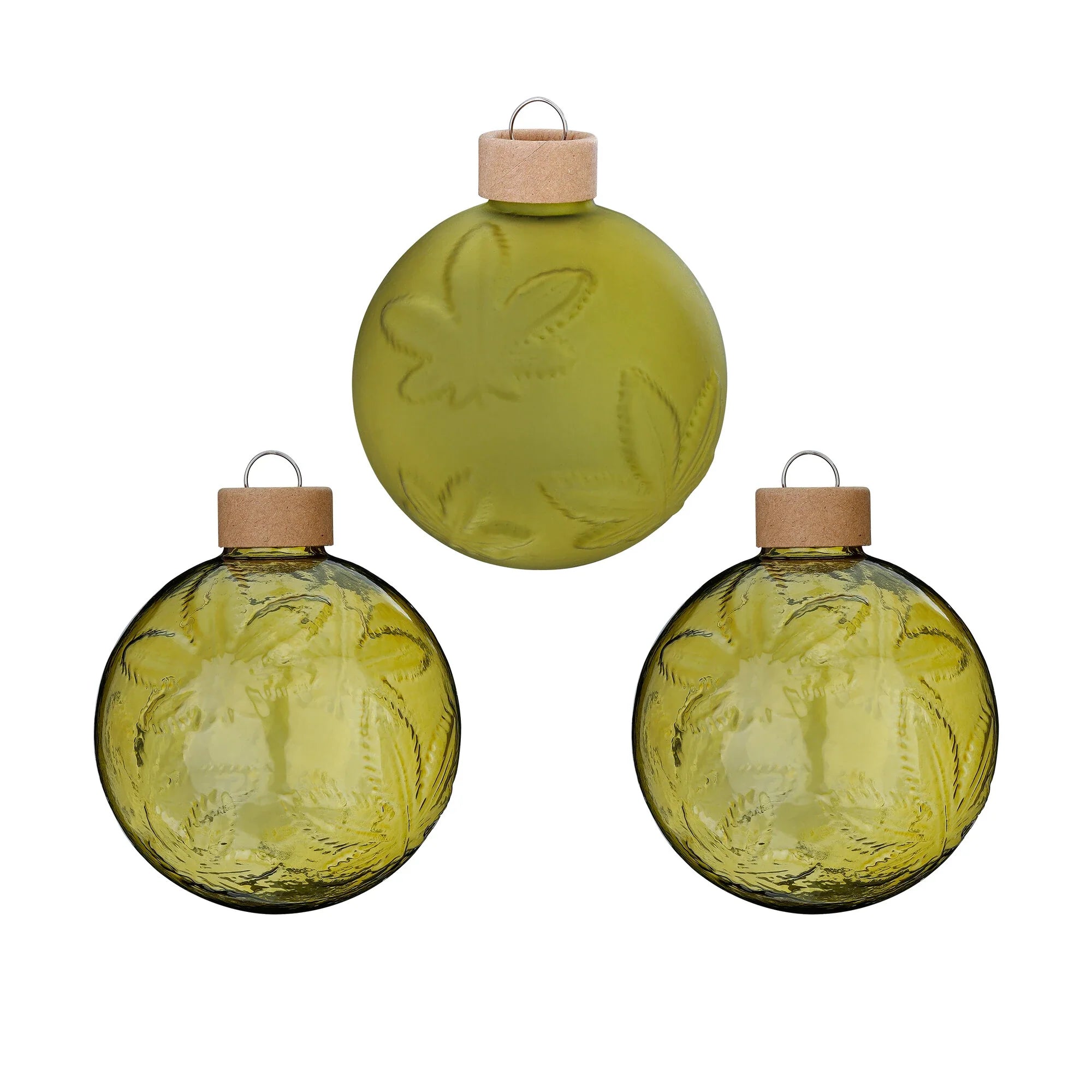 Glas-Dekokugeln Struktur „Olives“ (8 cm, 3er-Set)