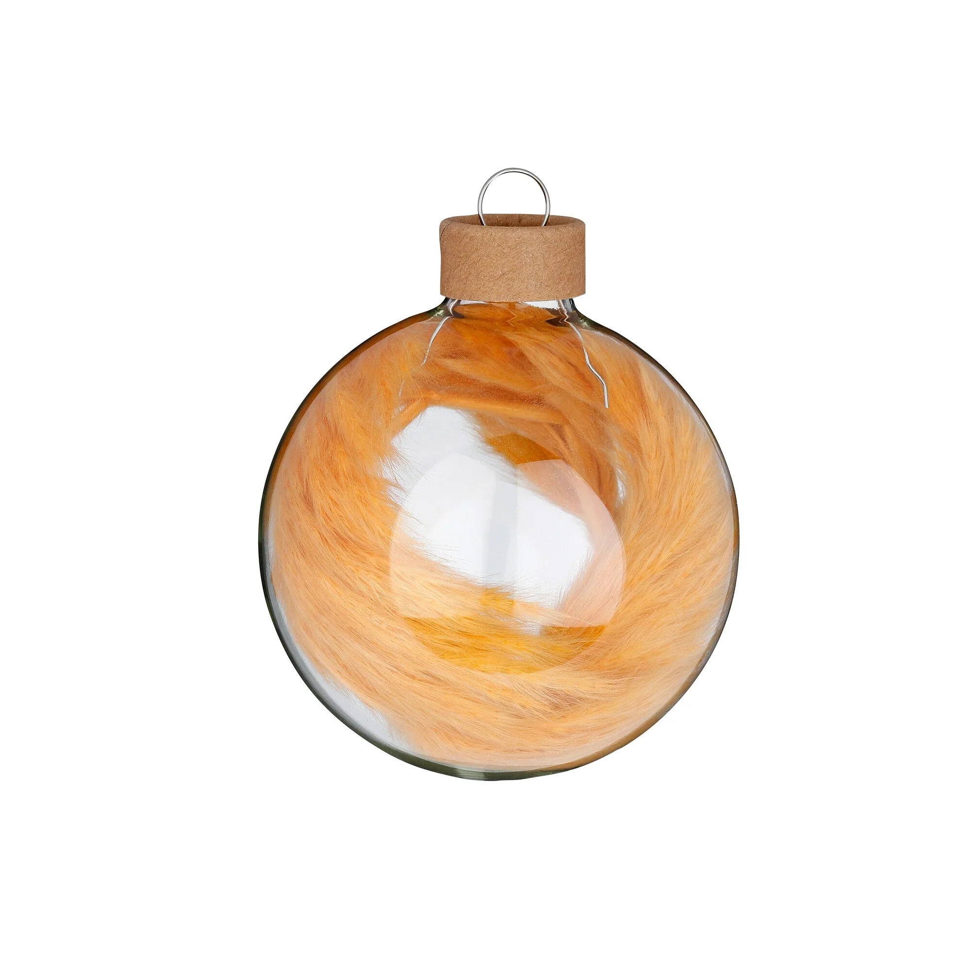 Ball Ornament Set Filled with Dyed Velvet Grass, Honey, Glass,8 cm, 3 pcs