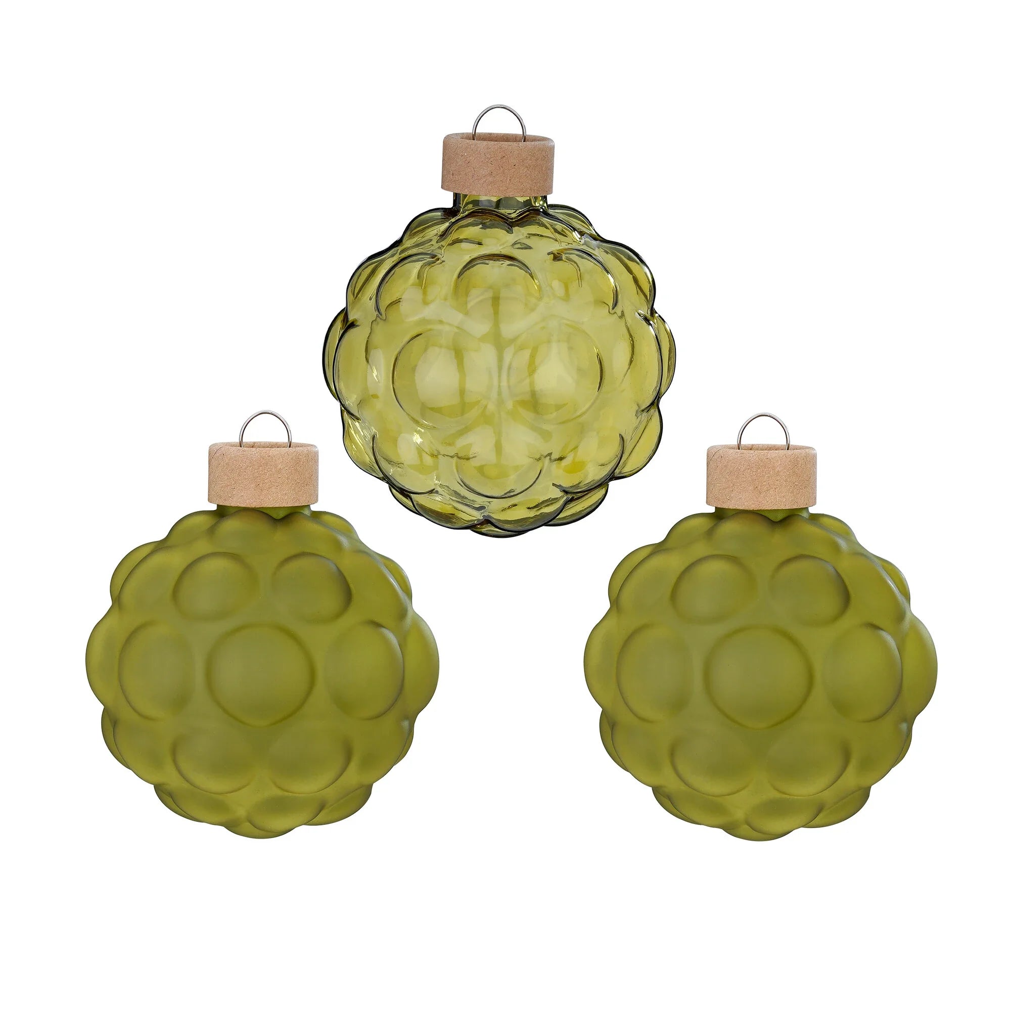 Glas-Dekokugeln Struktur „Olives“ (8 cm, 3er-Set)