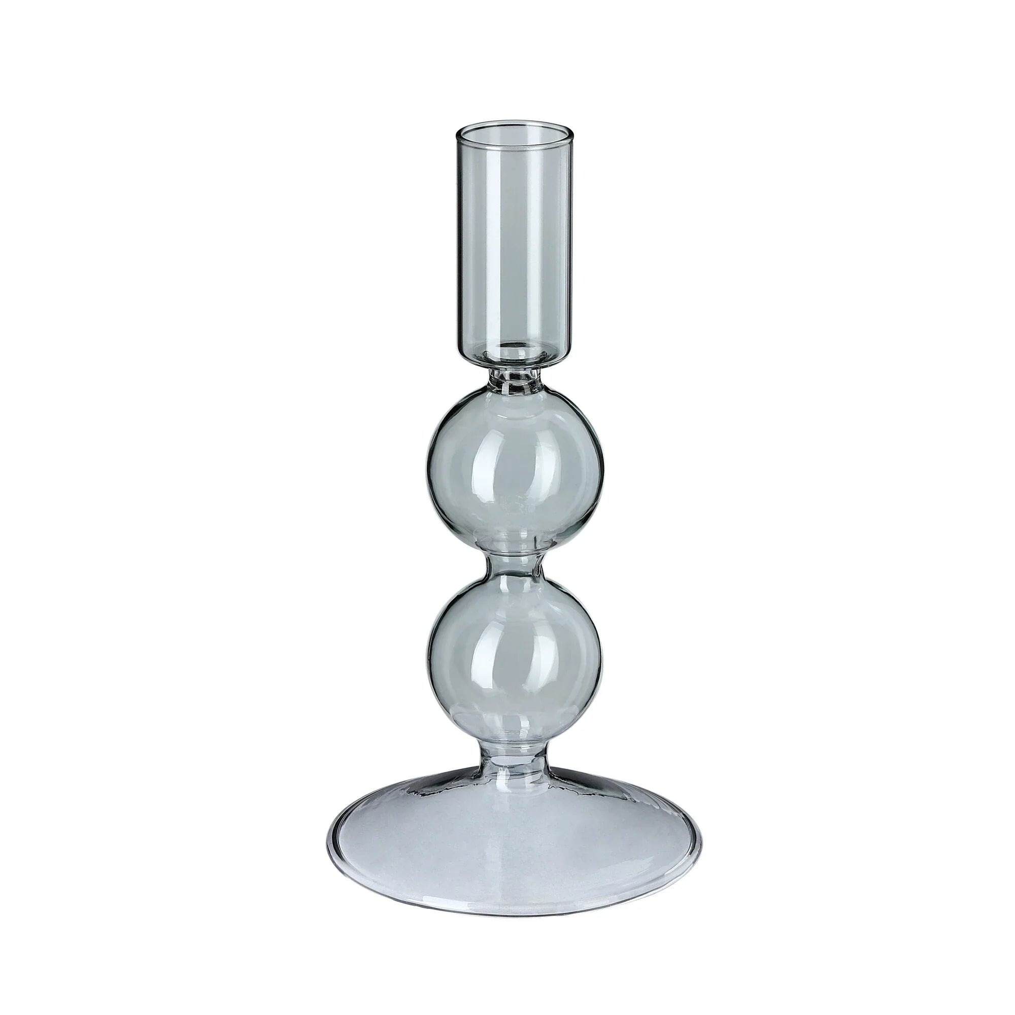 Glas-Kerzenhalter in Hellgrau (Höhe 17 cm) – Für Stabkerzen
