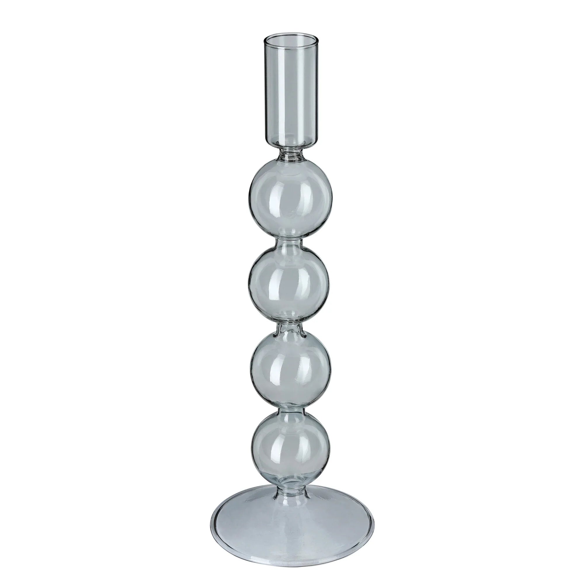Glas-Kerzenhalter in Hellgrau (Höhe 26 cm) – Für Stabkerzen