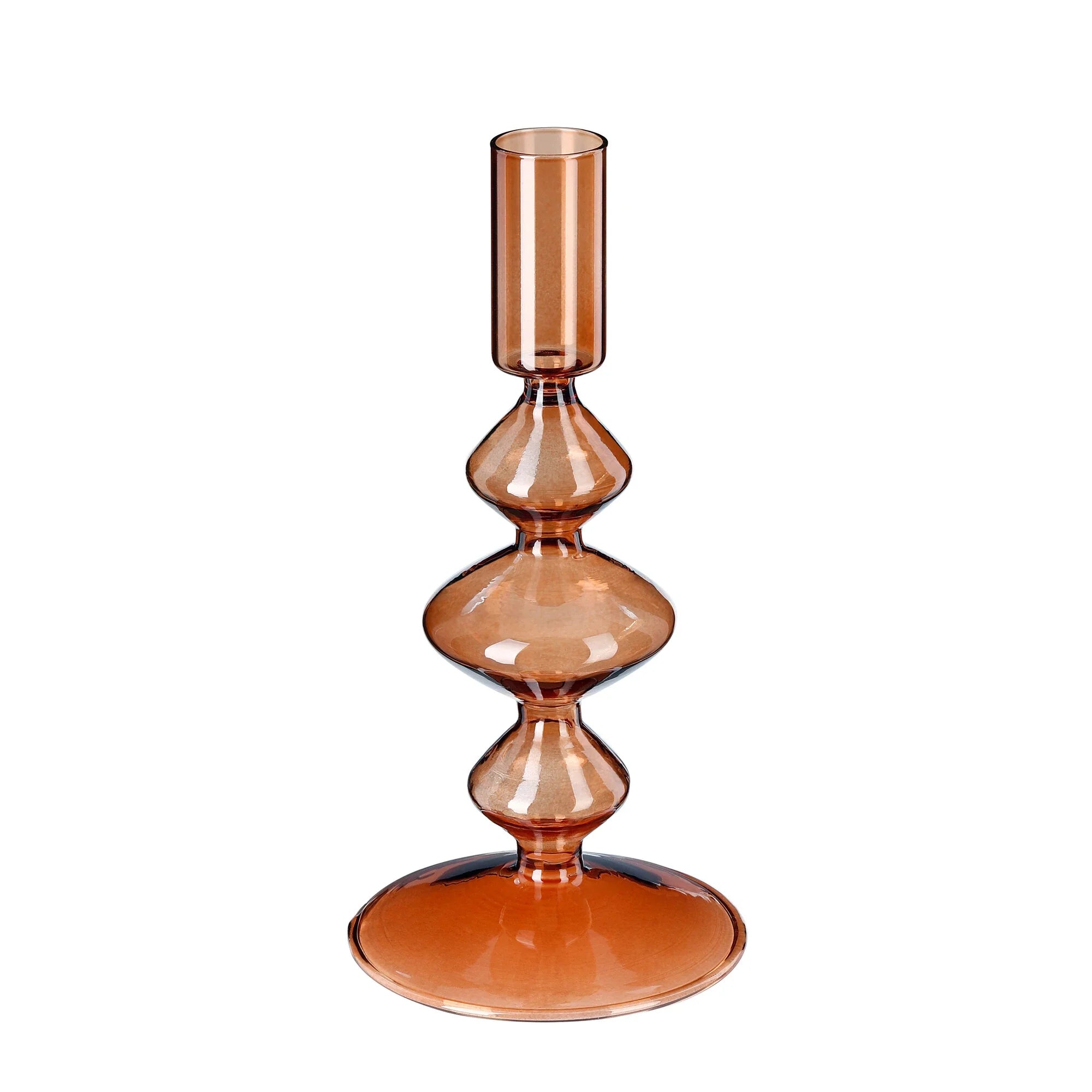 Glas-Kerzenhalter in Hellbraun (Höhe 19,5 cm) – Für Stabkerzen