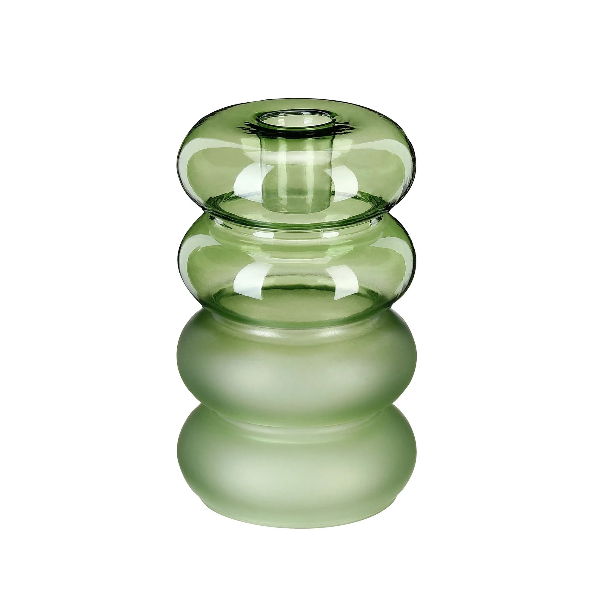 Glas-Kerzenhalter in Salbeigrün (Höhe 12 cm) – Für Stabkerzen