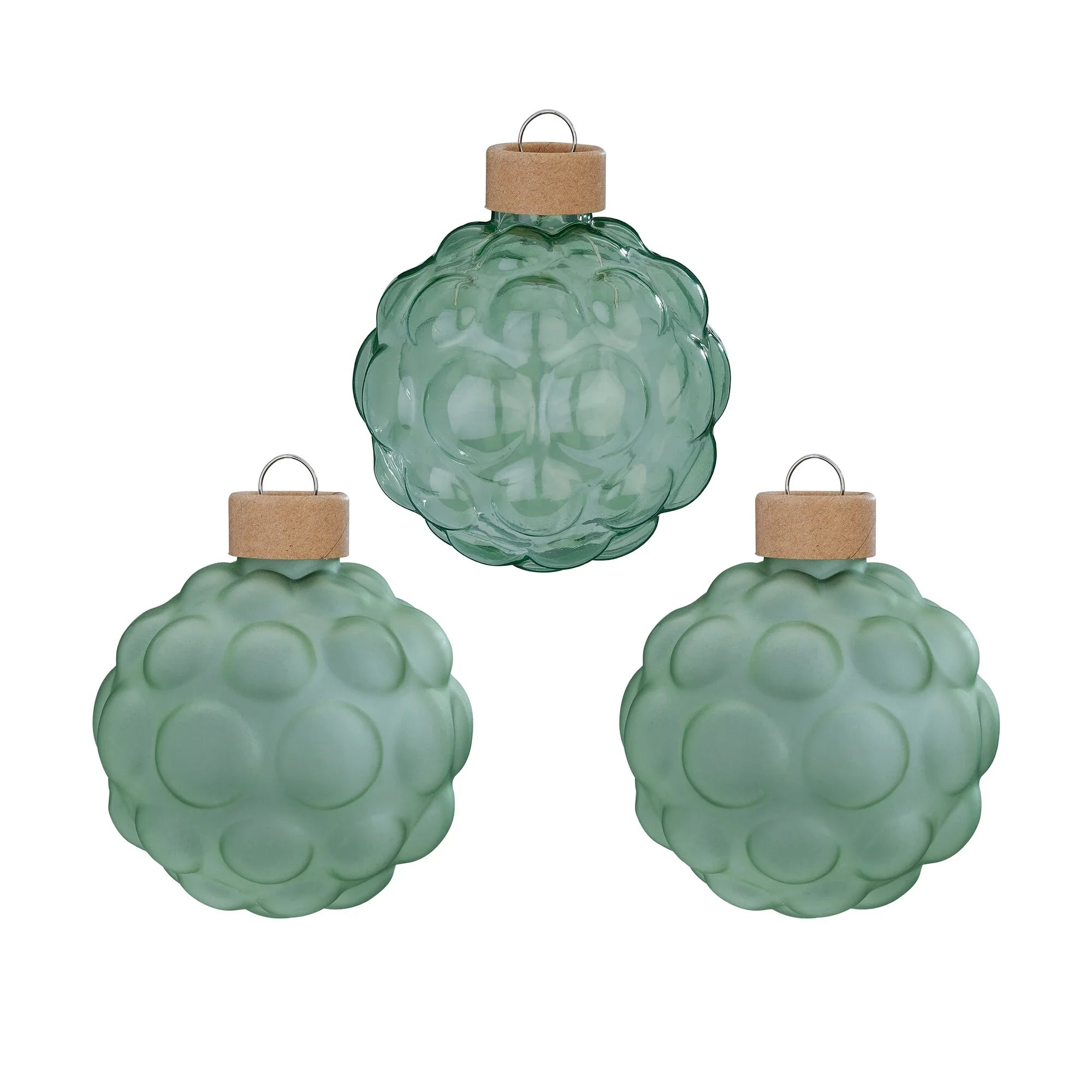 Ball Ornament Set Textured, Sage, Glass, 8 cm 3 pcs
