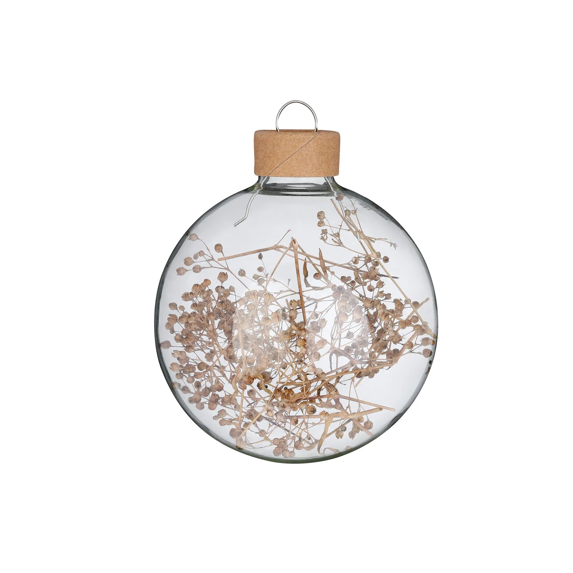 Gefüllte Glas-Dekokugeln „Alabaster“ mit feiner Besenblume (8 cm, 3er-Set)
