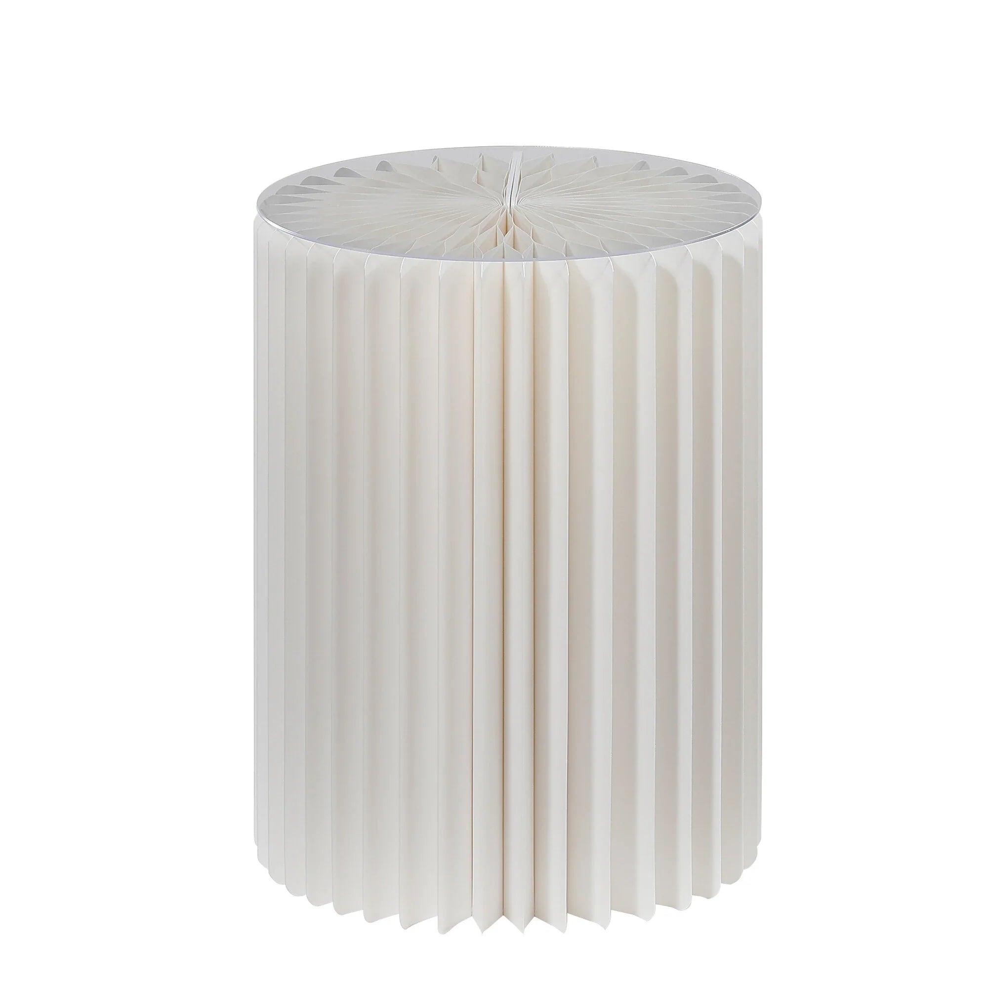 Foldable Paper Decorative Pedestal, White, Paper and Acrylic Glass, 40 cm with Ø 30 cm Top