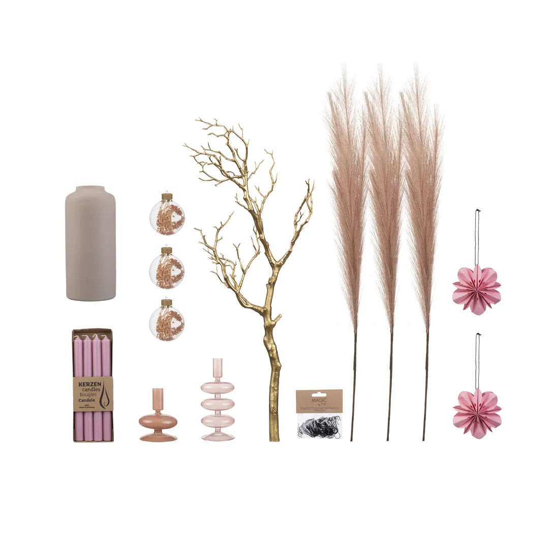 Premium Décor Bundle “Beige M” – 9 pcs Complete Set in Soft Pink and Cream, including Gold Accents
