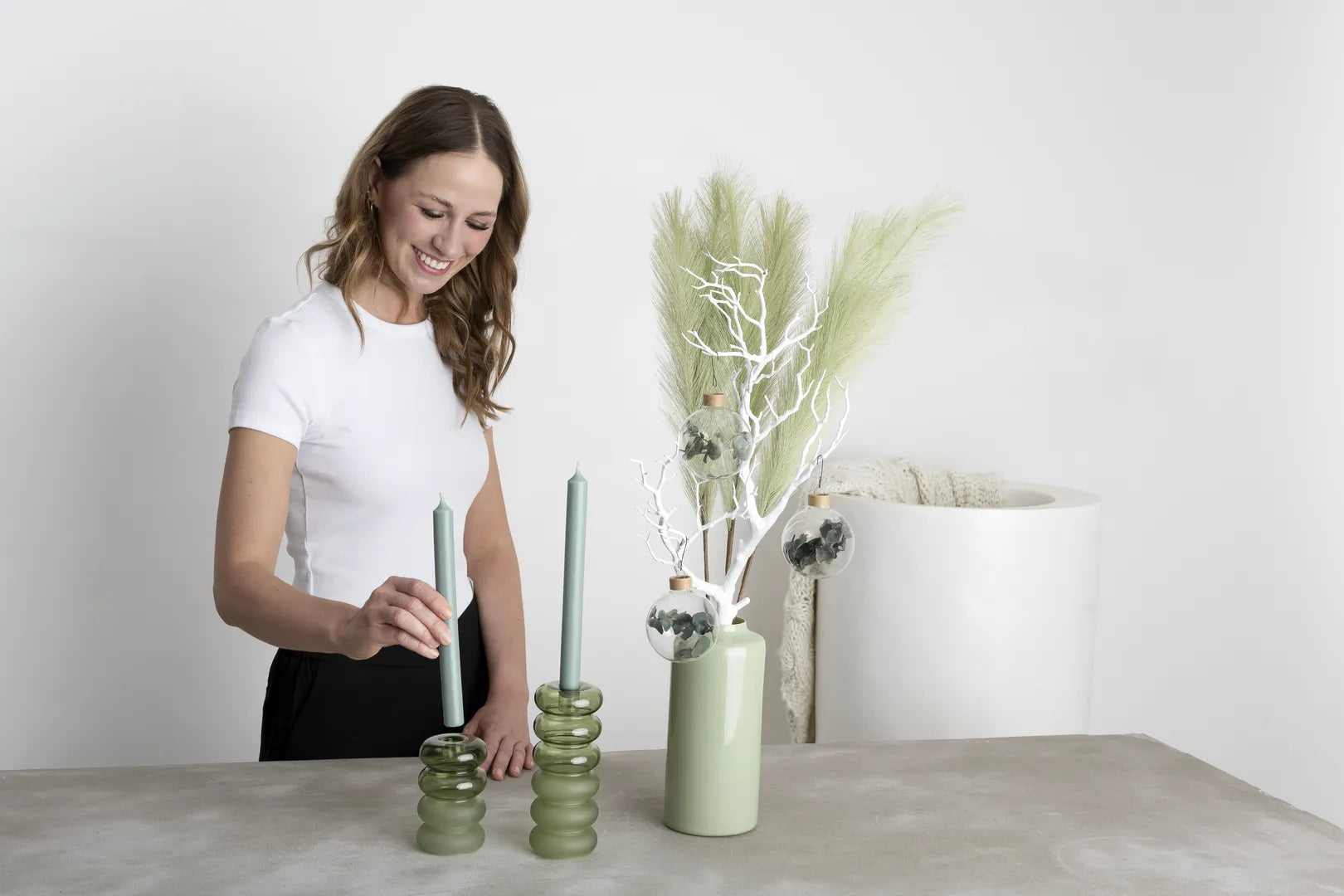 Premium Décor Set “Sage M” – 9 pcs Complete Set in Soft Sage Green, Cream and Snow White